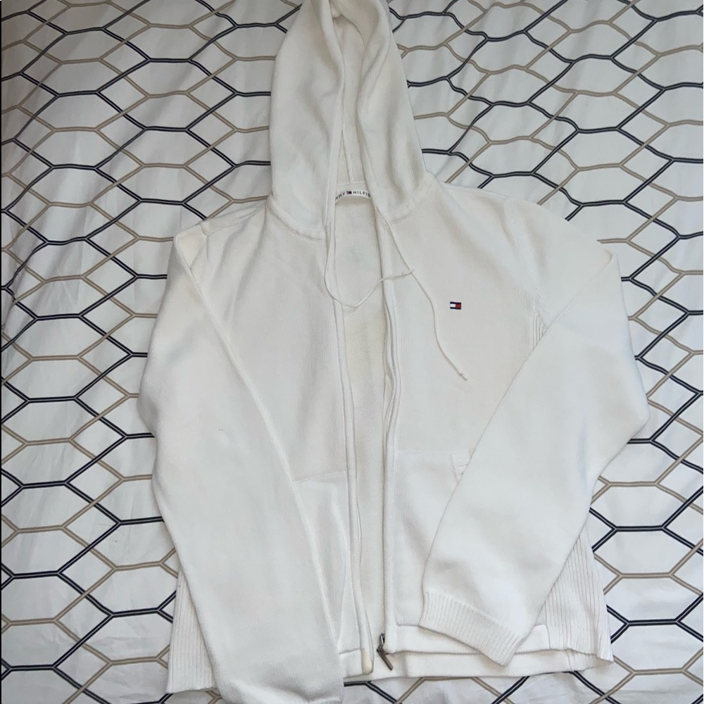 White Tommy Hilfiger cropped zip up hoodie